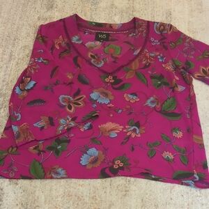 W5 Pink Short Sleeve Blouse with Floral Print